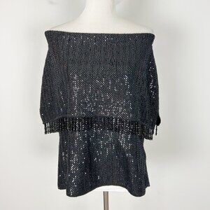 St. John Couture Cape Sweater Beaded Fringe Shiny Formal Party Size Large Women'